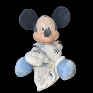 Mickey Mouse 14" Disney Store Exclusive Plush Blue/Gray Baby Romper Blanket